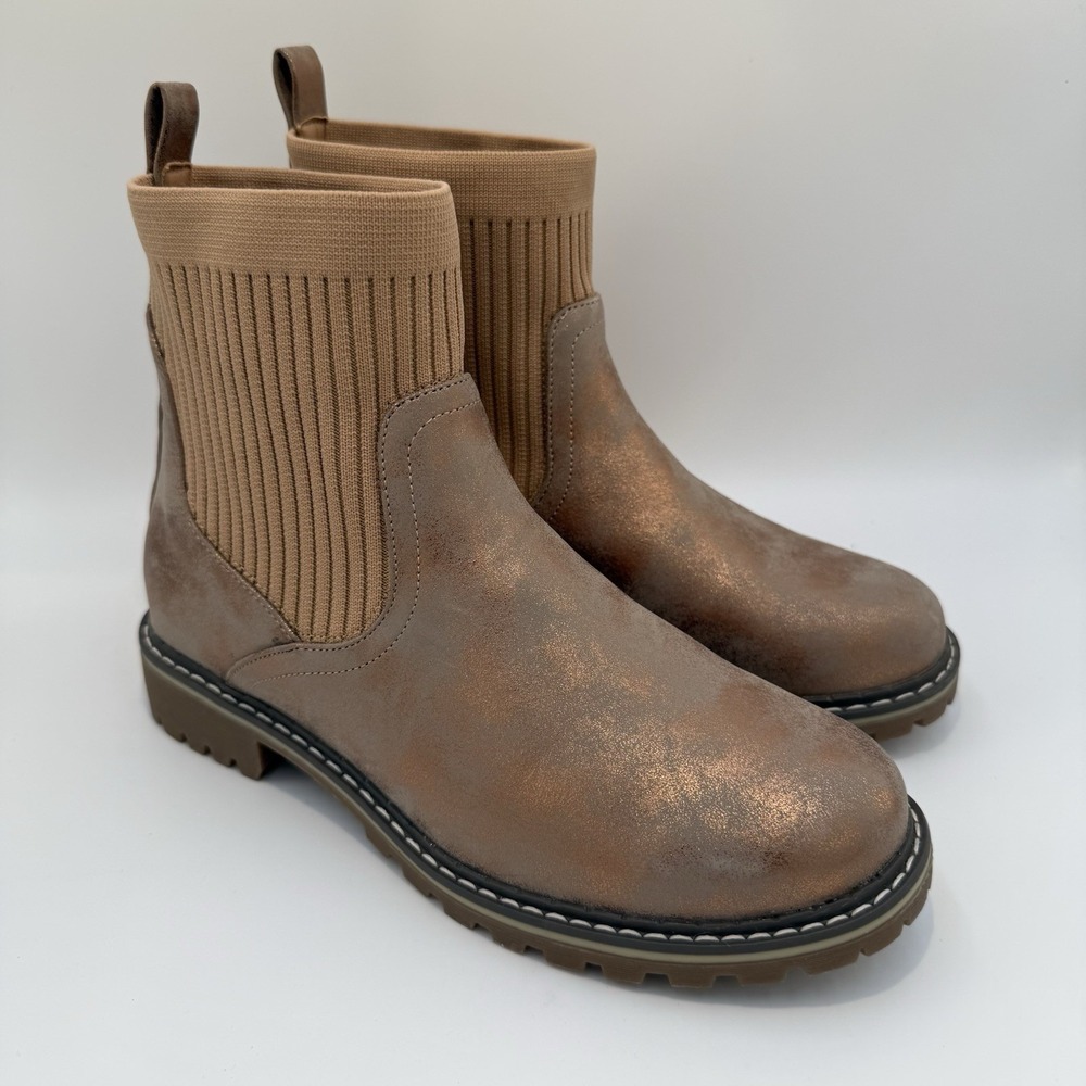 Corkys Cabin Fever Chunky Heel Boots Washed Bronze Metallic Women's Size 9 New